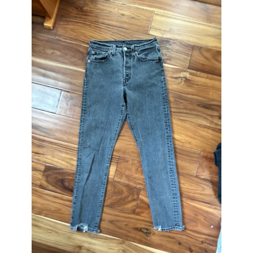 Levis 501 Skinny Jeans Acid Wash Grey Charcoal 27 High Rise Button Fly Raw Hem